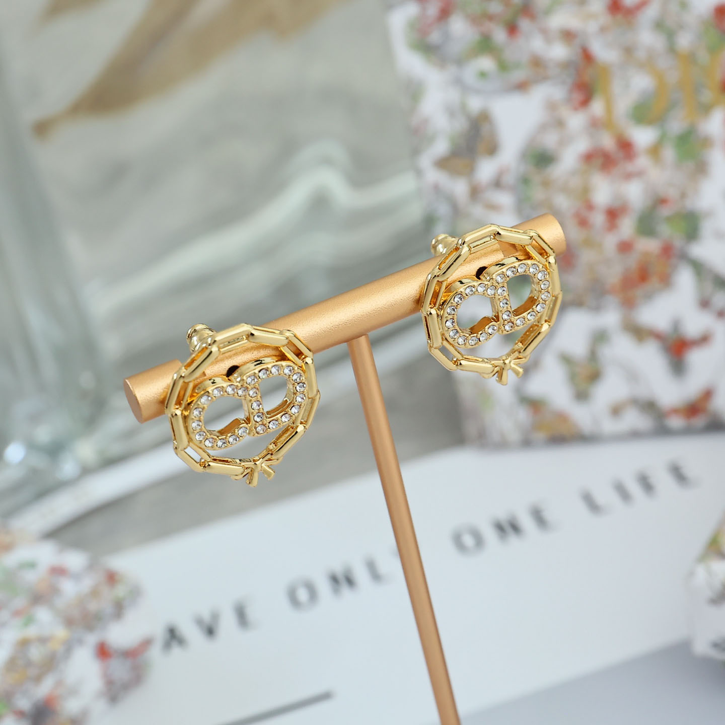 Dior CD Circle Chain Stud Earrings  - DesignerGu