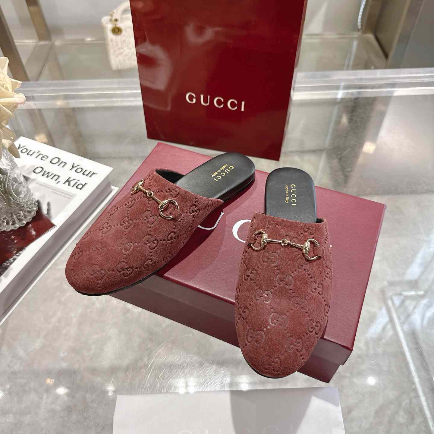 Gucci   Lucy Logo Suede Mule Loafers - DesignerGu