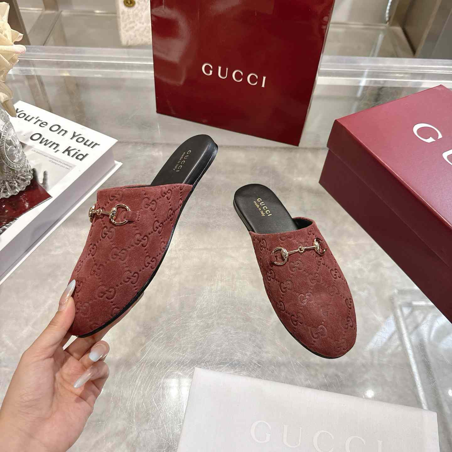Gucci   Lucy Logo Suede Mule Loafers - DesignerGu