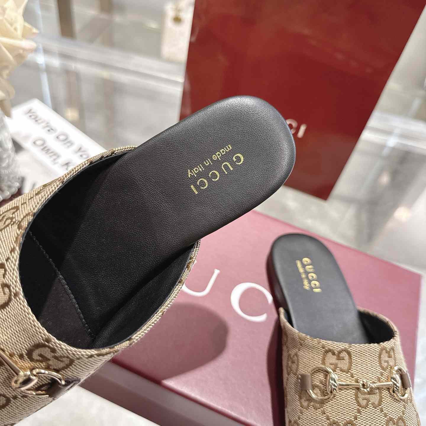 Gucci   Lucy Logo Suede Mule Loafers - DesignerGu