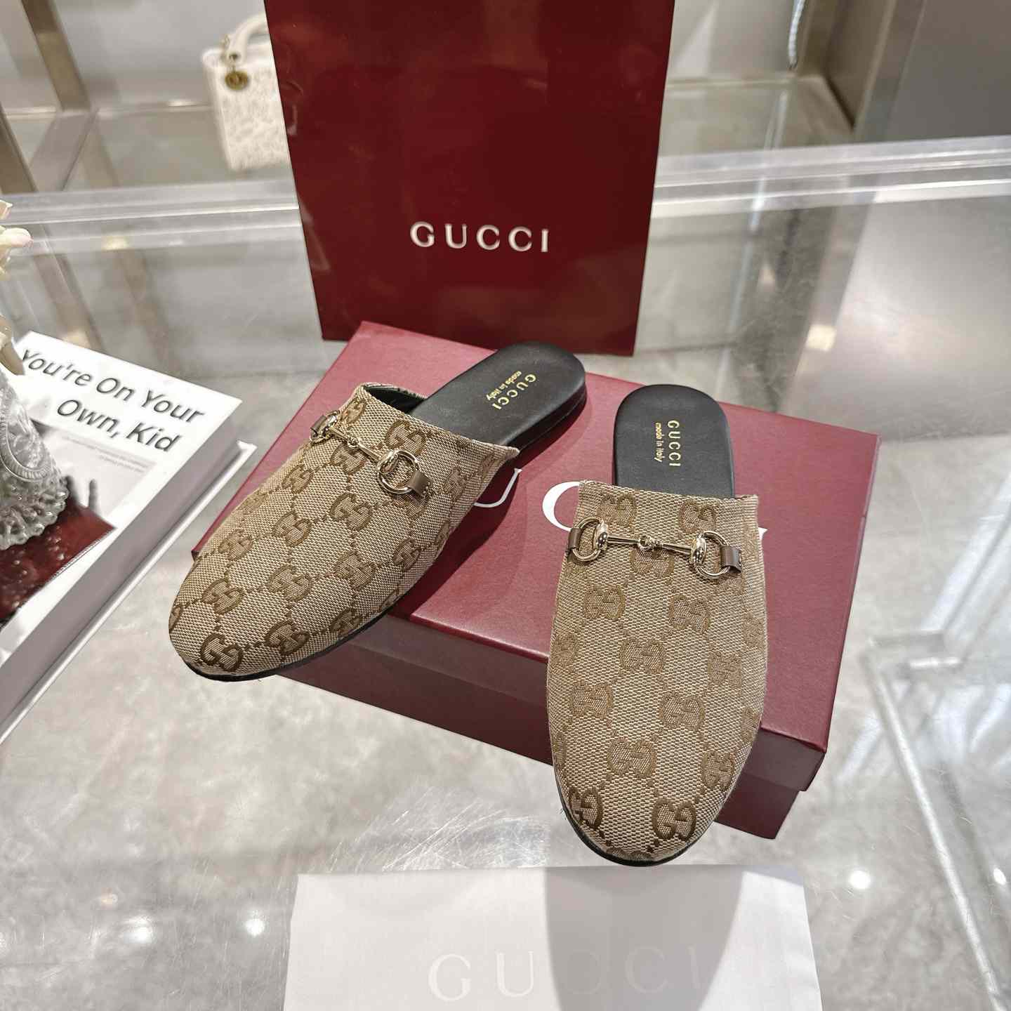 Gucci   Lucy Logo Suede Mule Loafers - DesignerGu