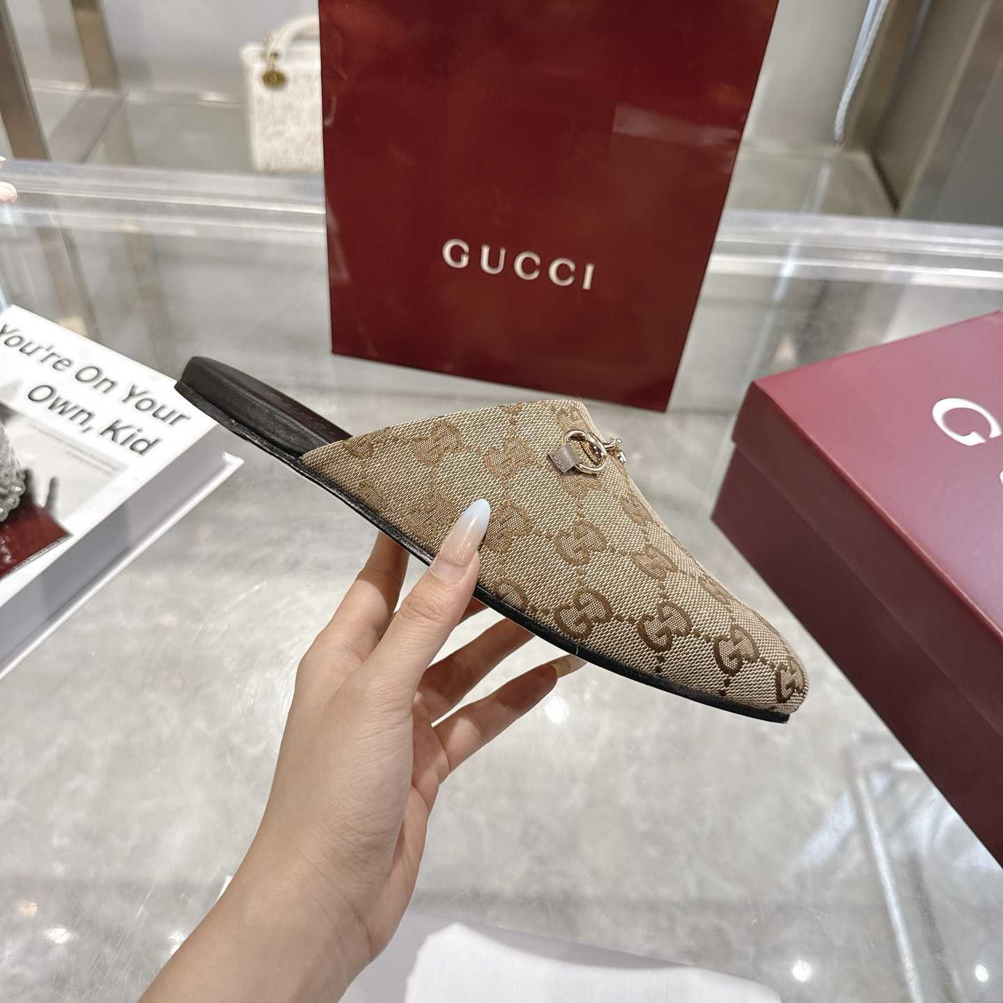 Gucci   Lucy Logo Suede Mule Loafers - DesignerGu