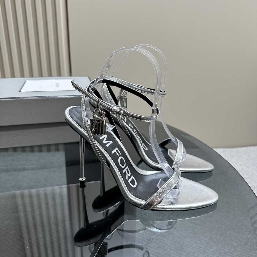 Tom Ford Padlock Metallic Stiletto Sandals - DesignerGu