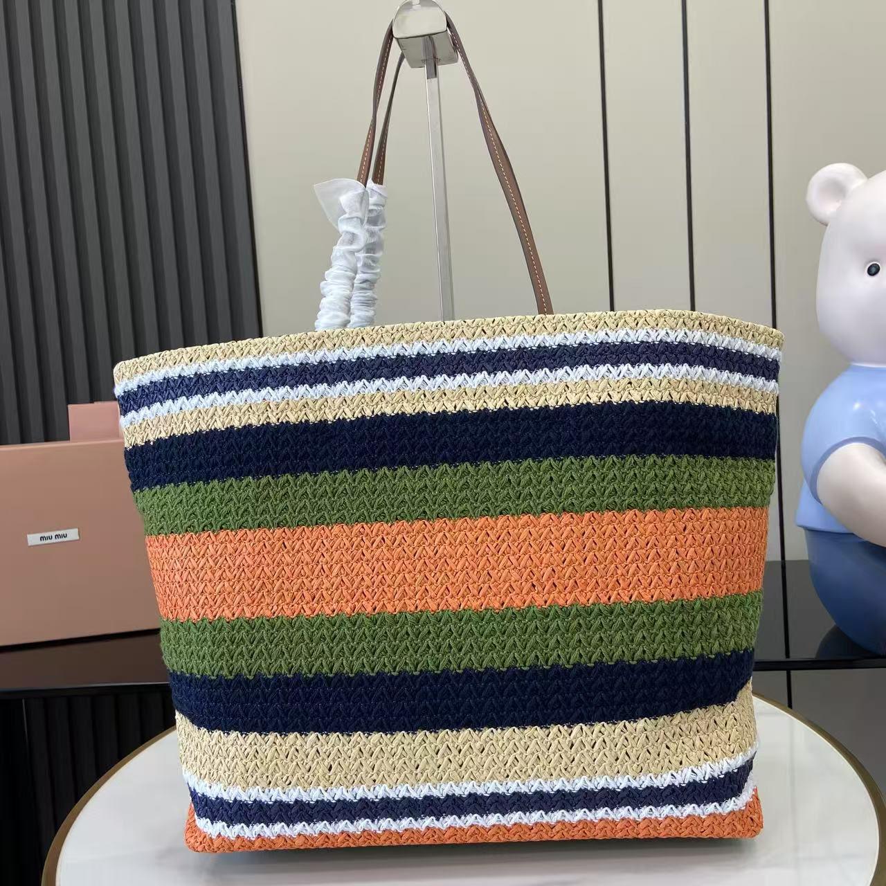Miu Miu Raffia-Effect Woven ToteBag 5BG228 - DesignerGu