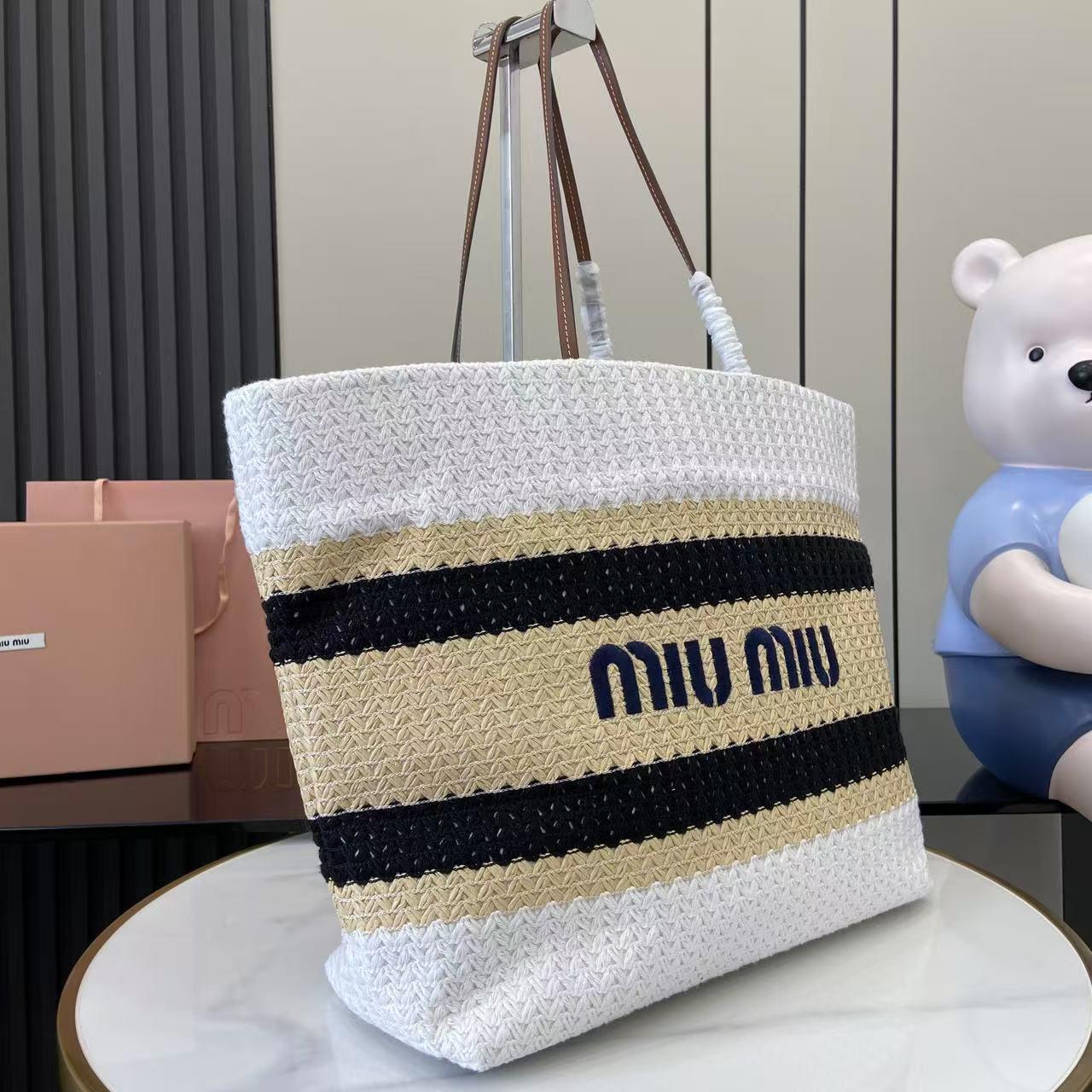 Miu Miu Raffia-Effect Woven ToteBag 5BG228 - DesignerGu