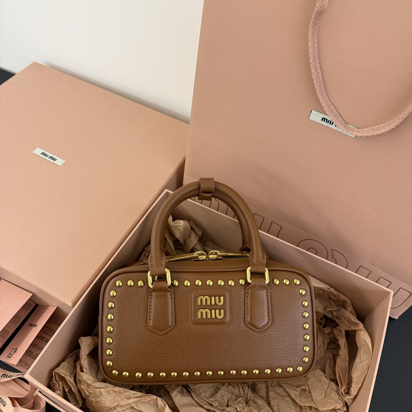 Miu Miu Arcadie Studded Leather Bag  - DesignerGu