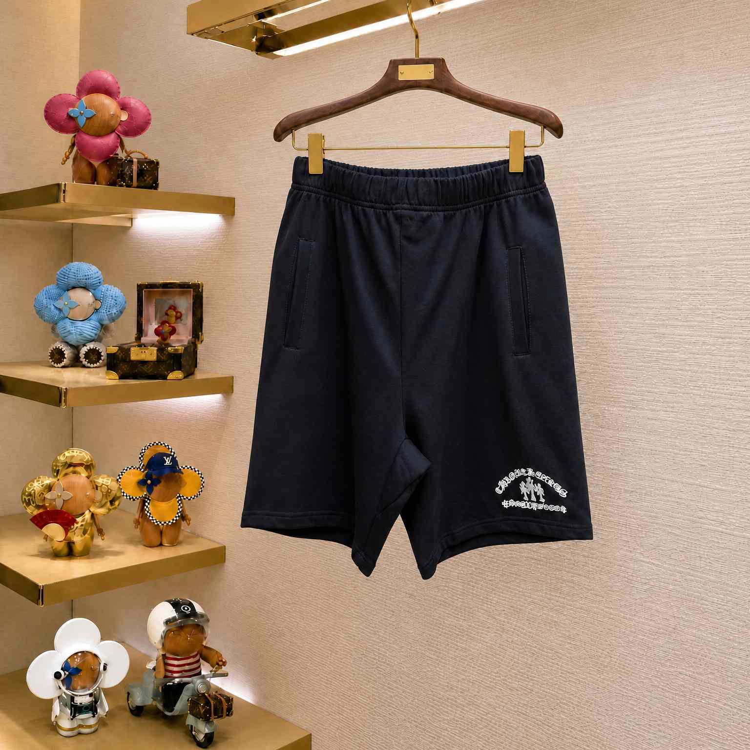 Chrome Hearts Cemetery Cross Embroidered Sweat Shorts - DesignerGu