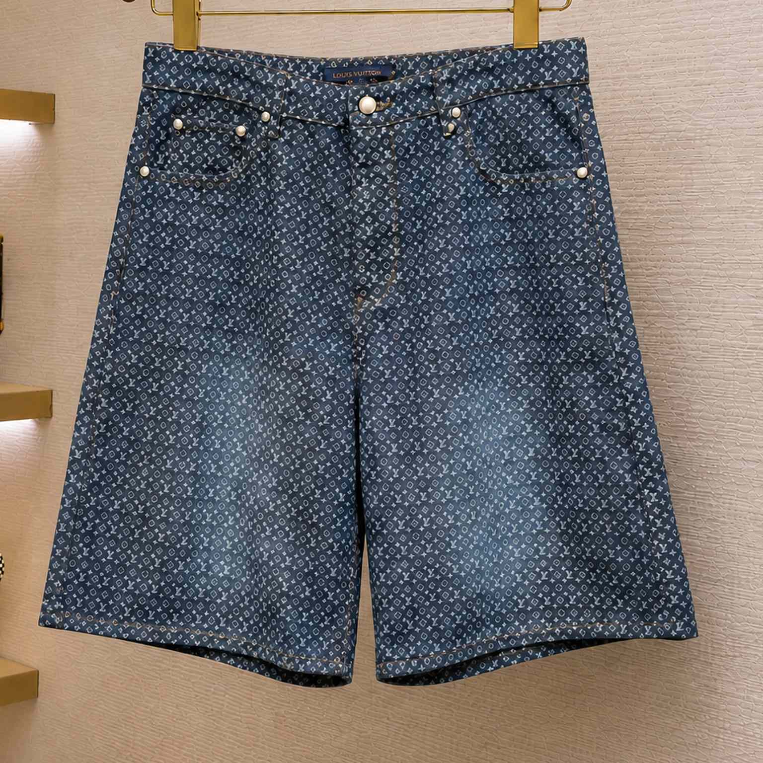 Louis Vuitton Reflective Nanogram Chambray Shorts 1AKOPD - DesignerGu