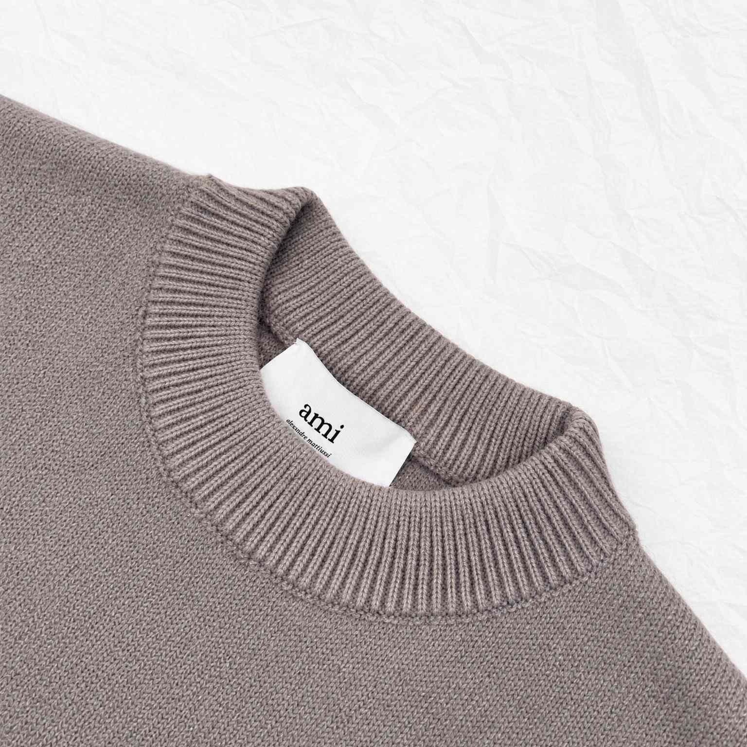 AMI Paris Grey Crewneck Alpaca Sweater With Ami De Coeur - DesignerGu