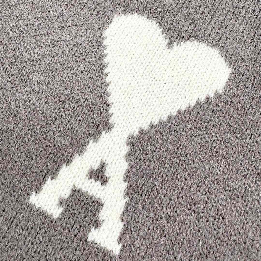 AMI Paris Grey Crewneck Alpaca Sweater With Ami De Coeur - DesignerGu