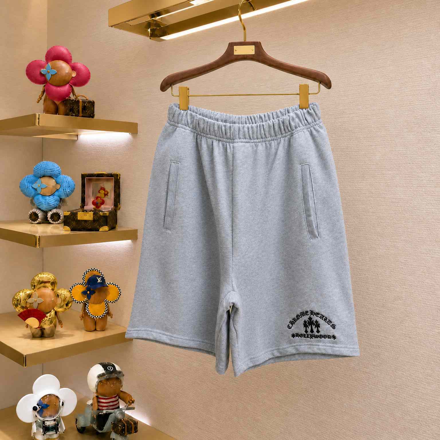 Chrome Hearts Cemetery Cross Embroidered Sweat Shorts - DesignerGu