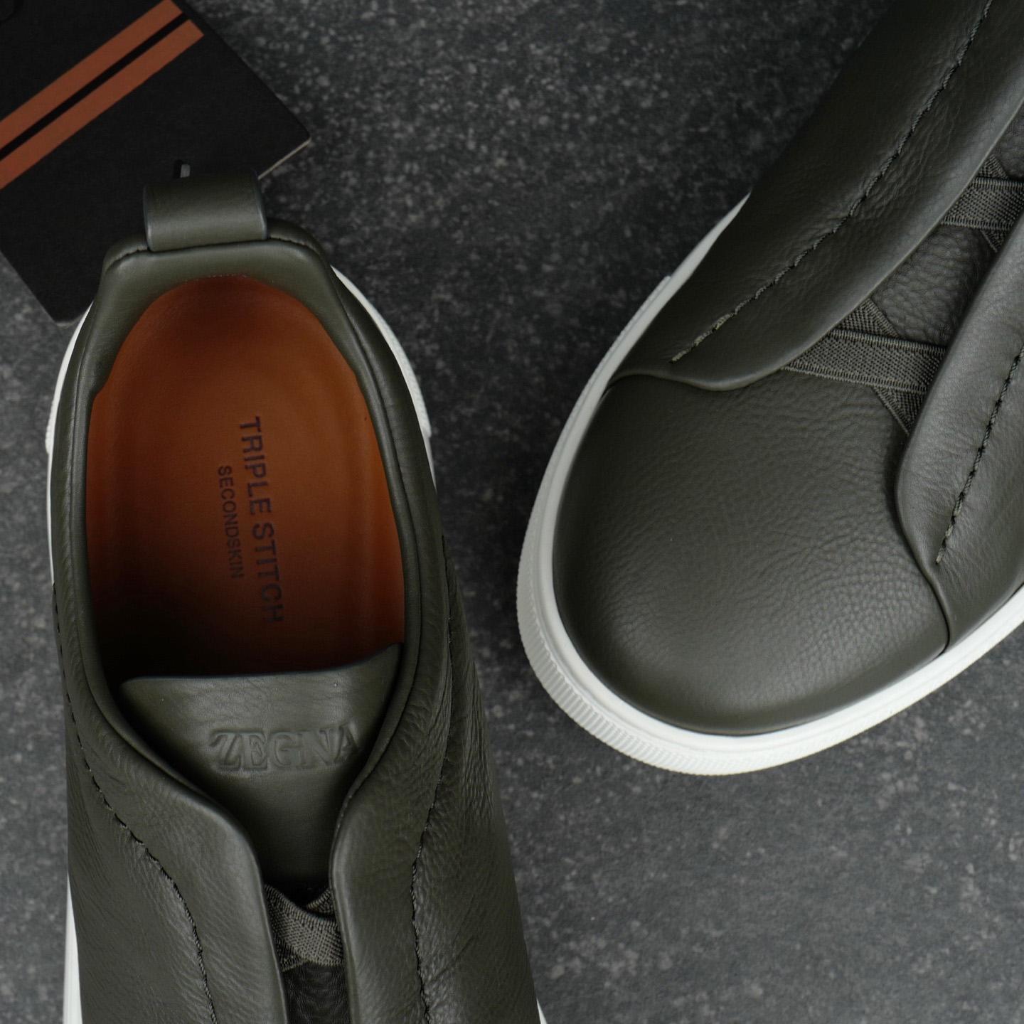 Zegna Dark Taupe Triple Stitch™ SECONDSKIN Sneakers - DesignerGu