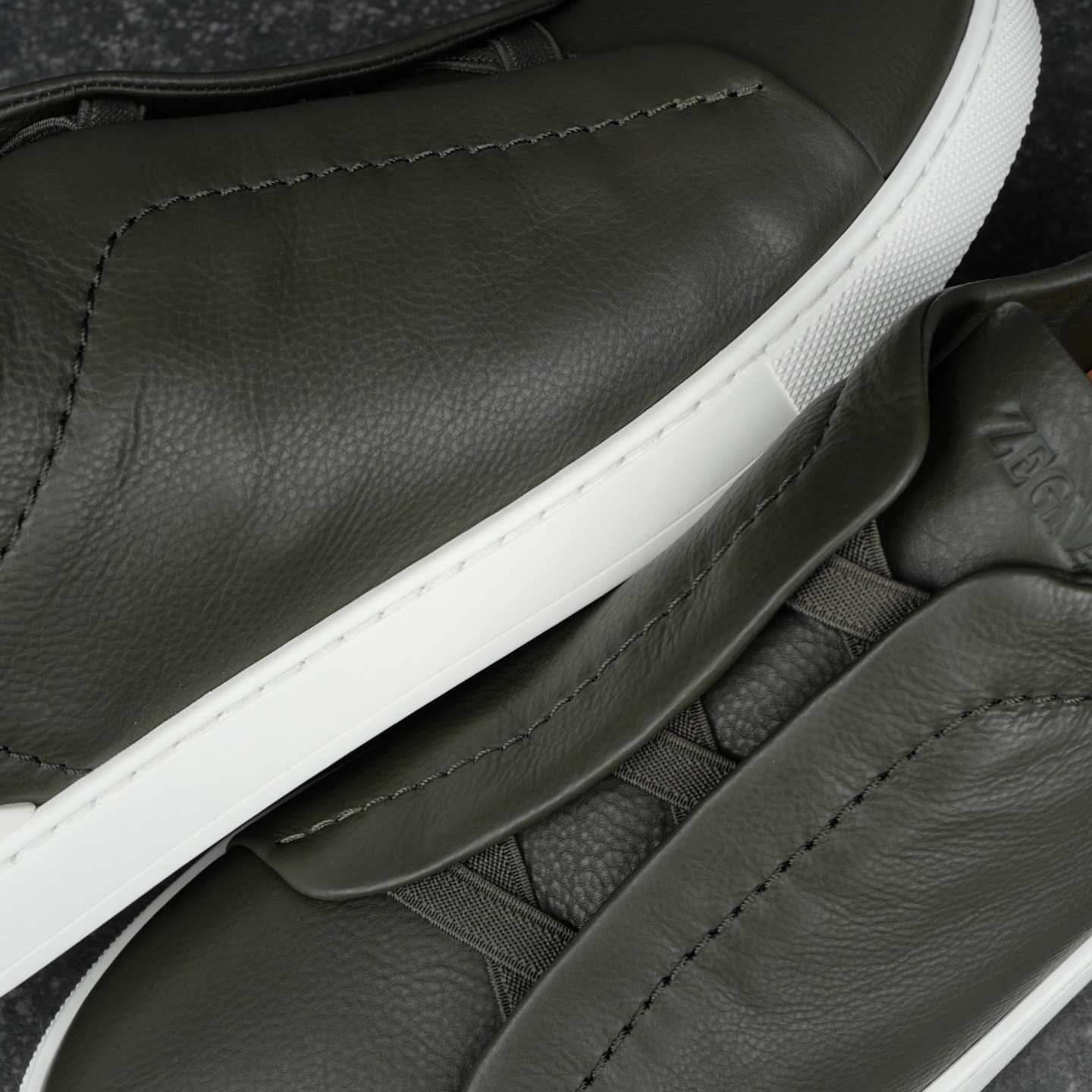 Zegna Dark Taupe Triple Stitch™ SECONDSKIN Sneakers - DesignerGu