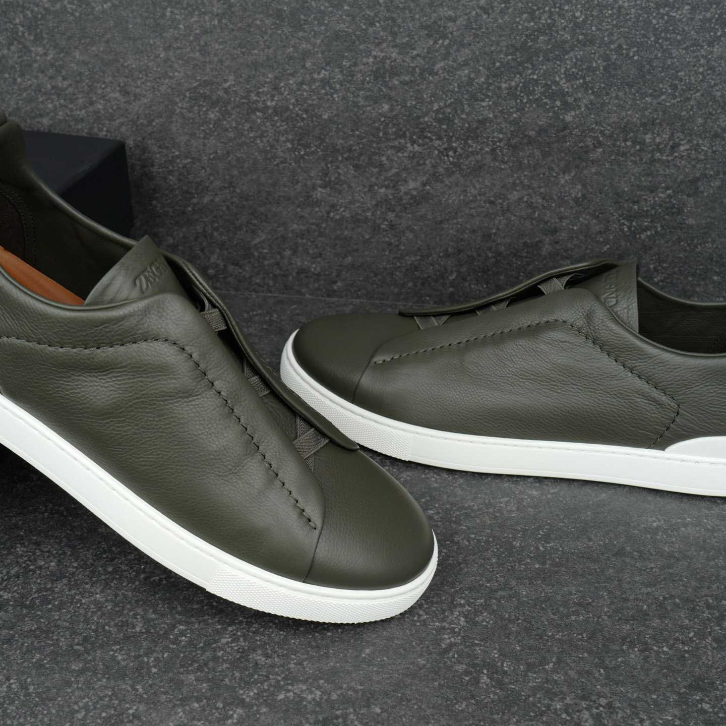 Zegna Dark Taupe Triple Stitch™ SECONDSKIN Sneakers - DesignerGu