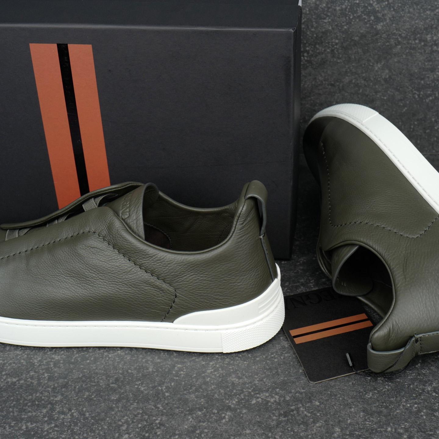 Zegna Dark Taupe Triple Stitch™ SECONDSKIN Sneakers - DesignerGu