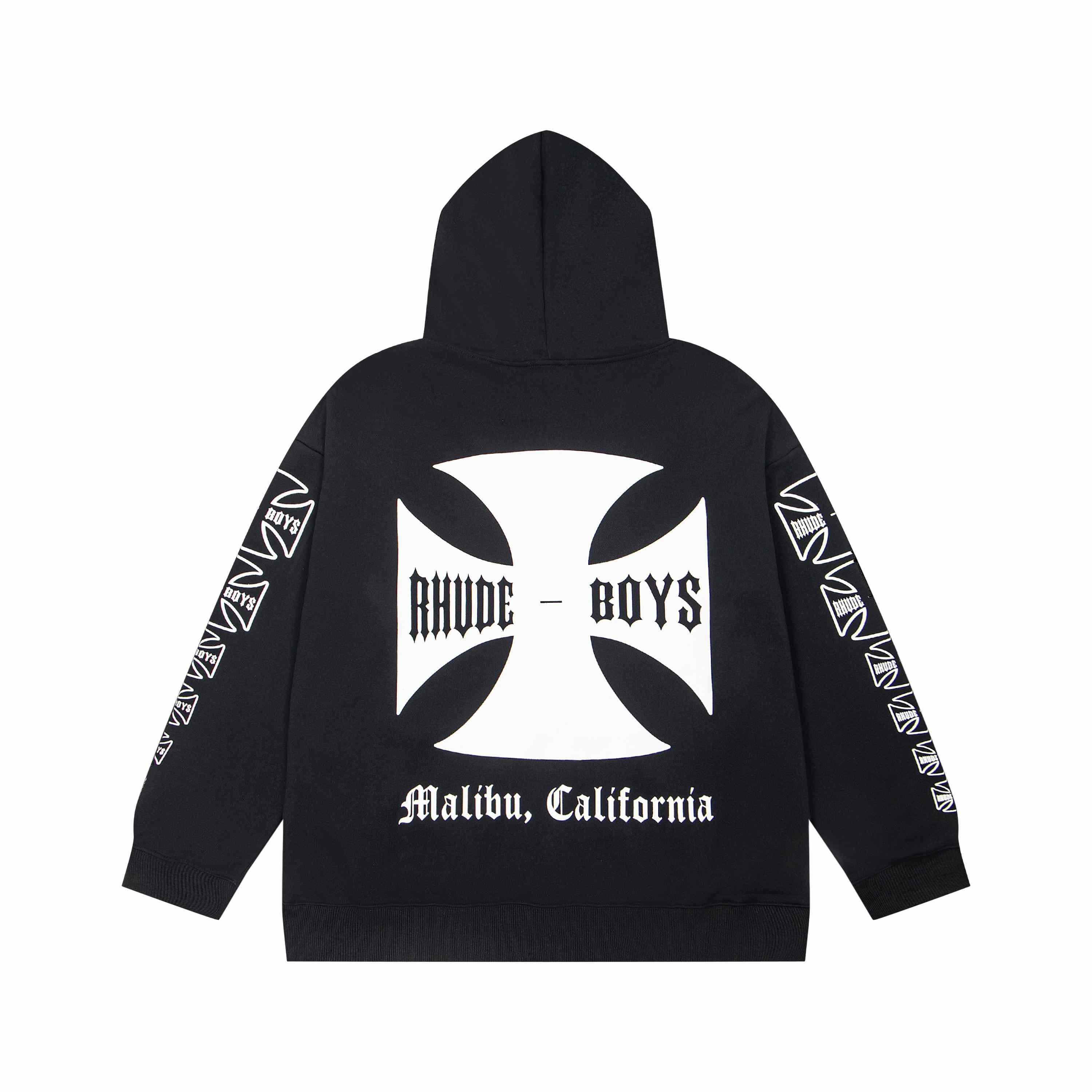 Rhude Logo Print Cotton Jersey Hoodie - DesignerGu