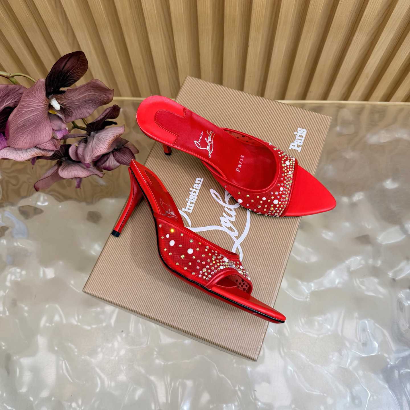Christian Louboutin Miss Z Degrasstrass Perla Mesh and Leather 80MM Mule Sandals - DesignerGu