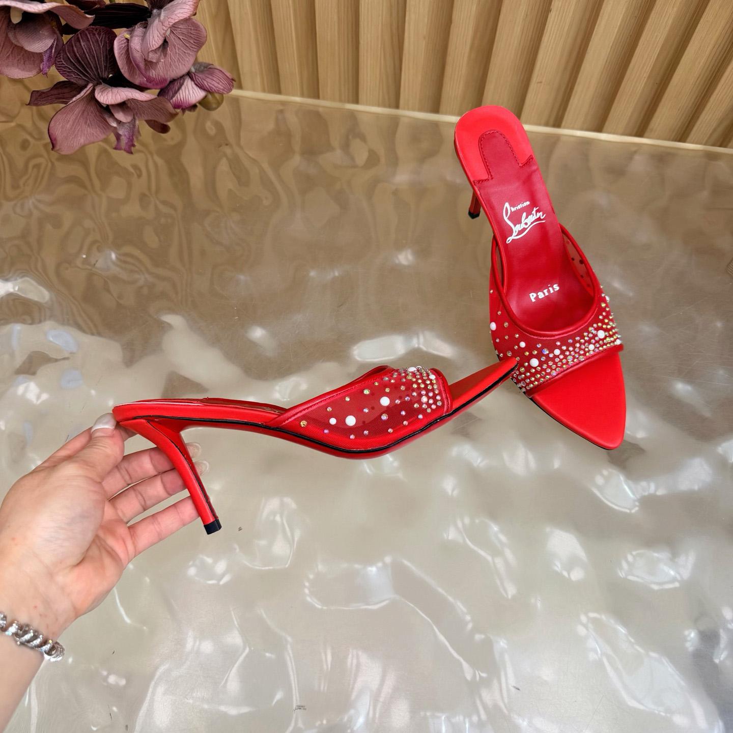 Christian Louboutin Miss Z Degrasstrass Perla Mesh and Leather 80MM Mule Sandals - DesignerGu