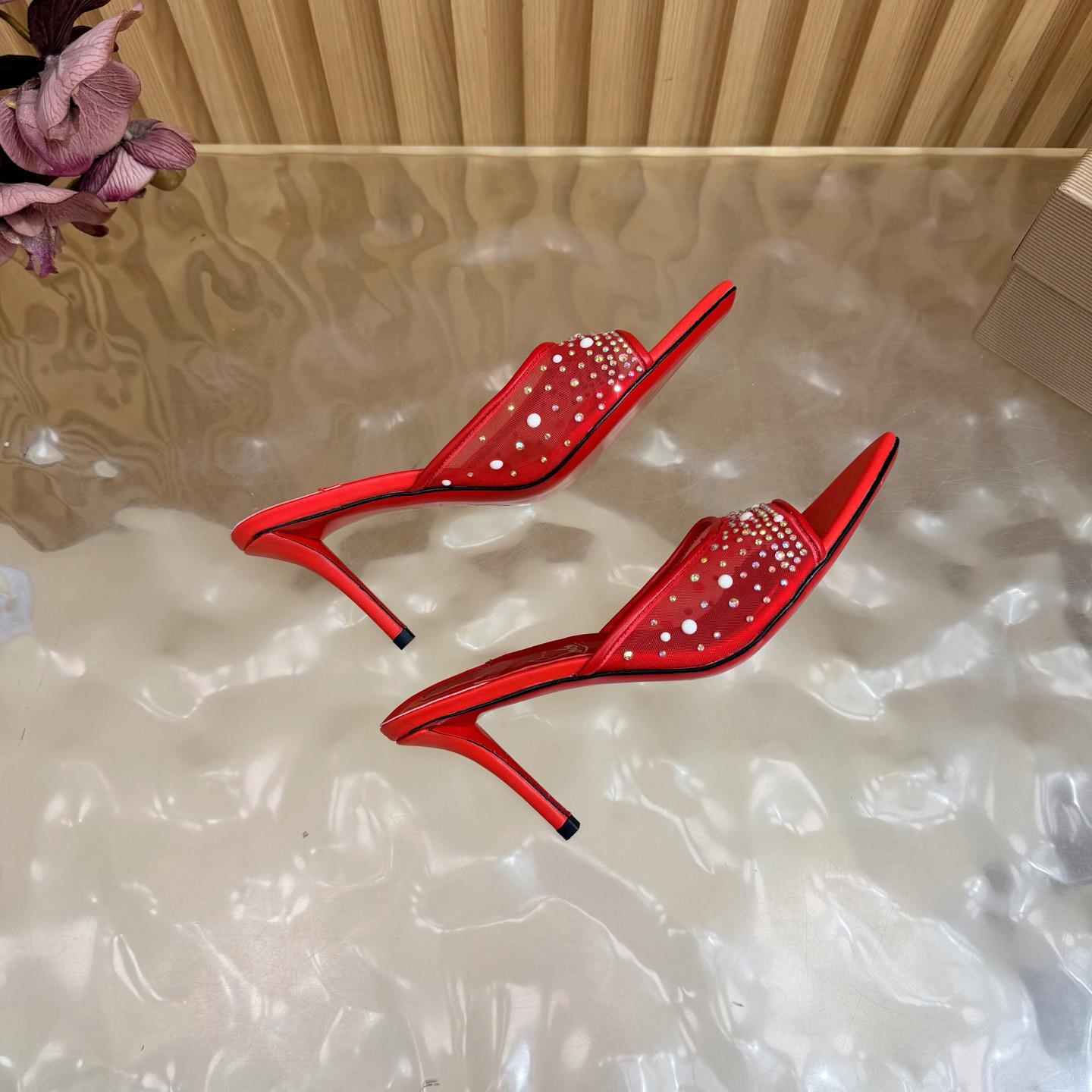 Christian Louboutin Miss Z Degrasstrass Perla Mesh and Leather 80MM Mule Sandals - DesignerGu