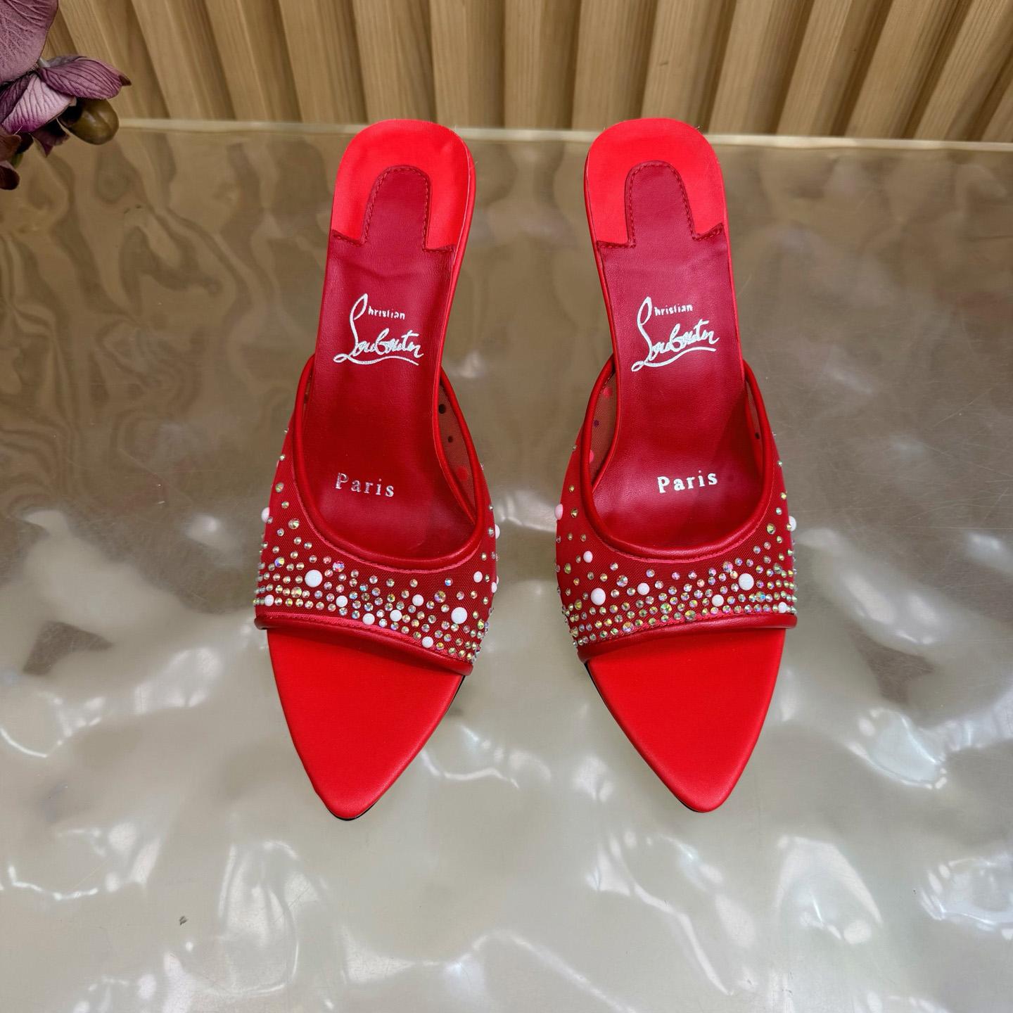 Christian Louboutin Miss Z Degrasstrass Perla Mesh and Leather 80MM Mule Sandals - DesignerGu