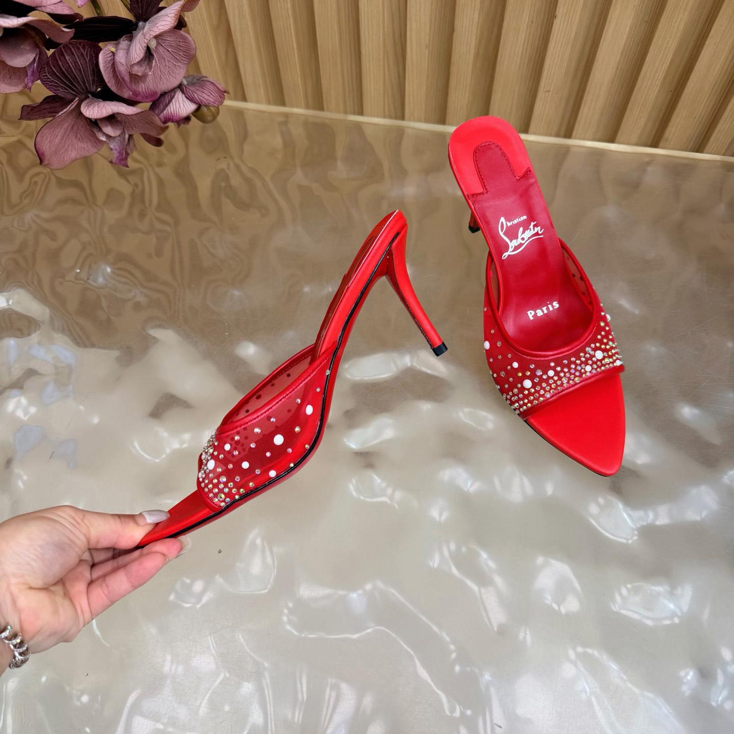 Christian Louboutin Miss Z Degrasstrass Perla Mesh and Leather 80MM Mule Sandals - DesignerGu