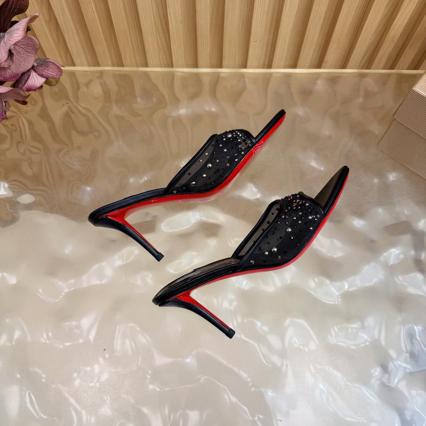 Christian Louboutin Miss Z Degrasstrass Perla Mesh and Leather 80MM Mule Sandals - DesignerGu