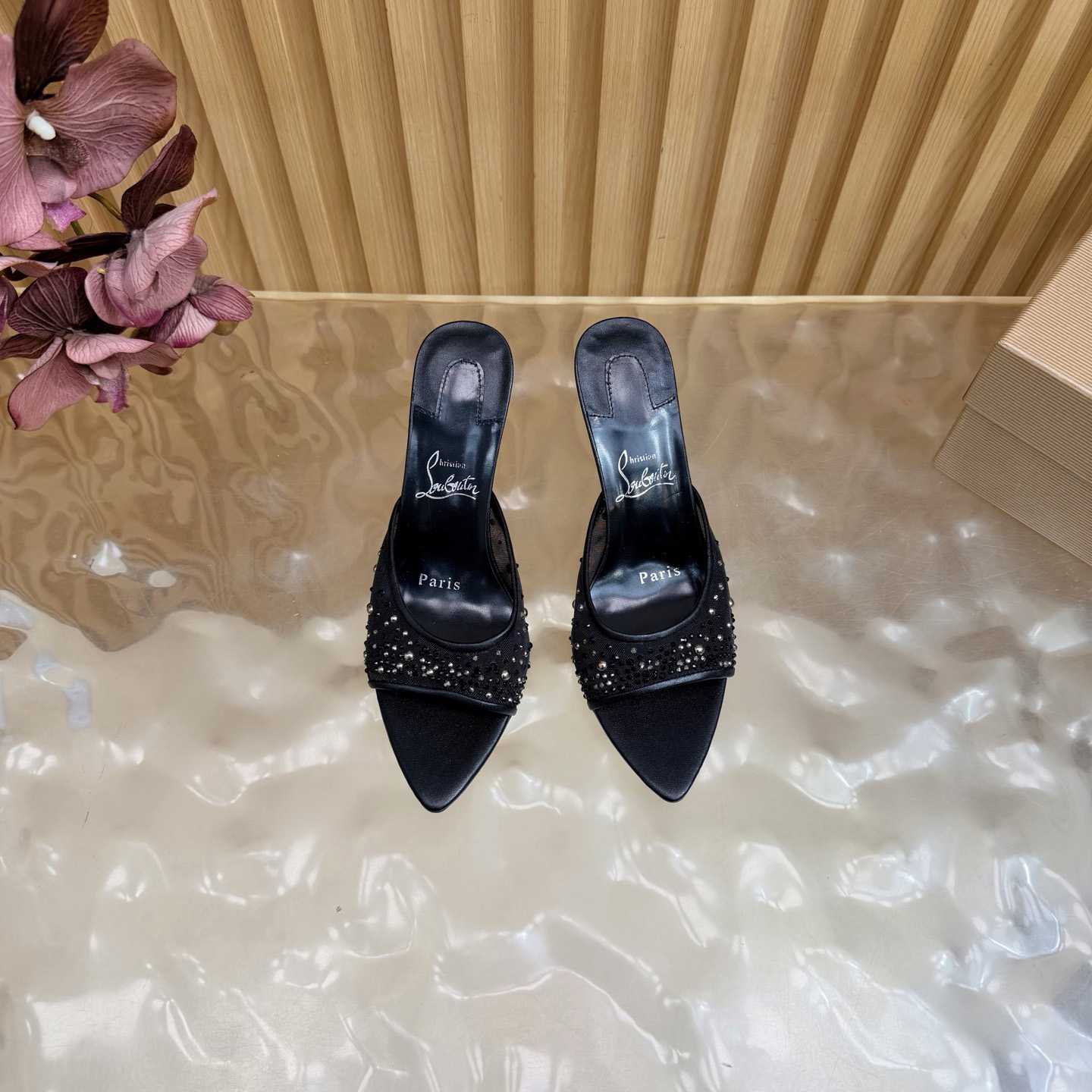 Christian Louboutin Miss Z Degrasstrass Perla Mesh and Leather 80MM Mule Sandals - DesignerGu