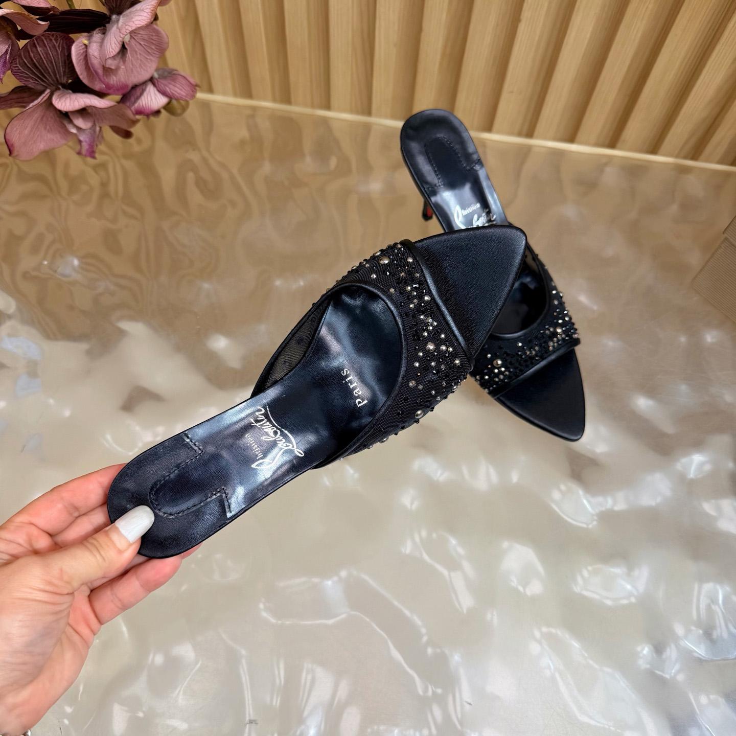 Christian Louboutin Miss Z Degrasstrass Perla Mesh and Leather 80MM Mule Sandals - DesignerGu