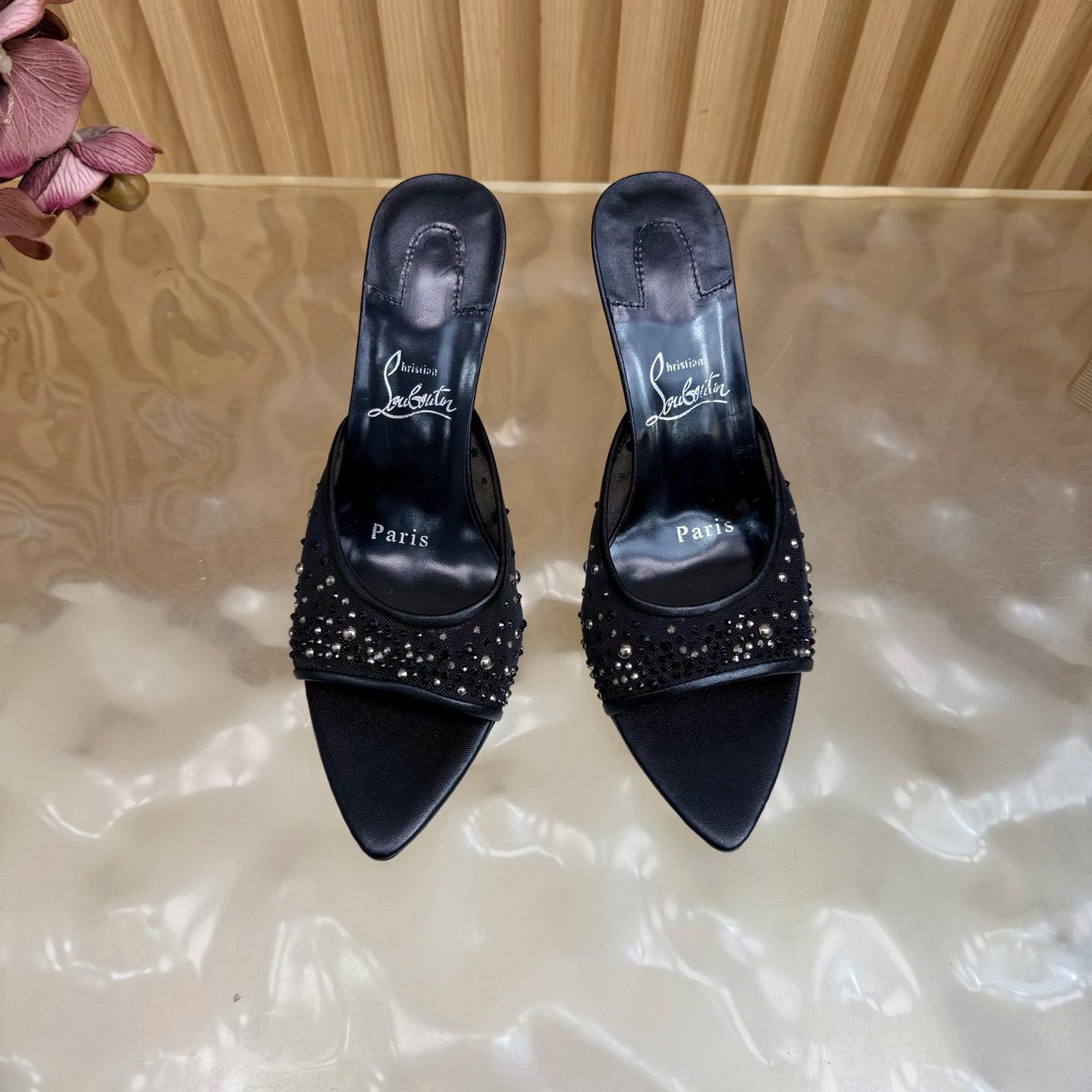 Christian Louboutin Miss Z Degrasstrass Perla Mesh and Leather 80MM Mule Sandals - DesignerGu