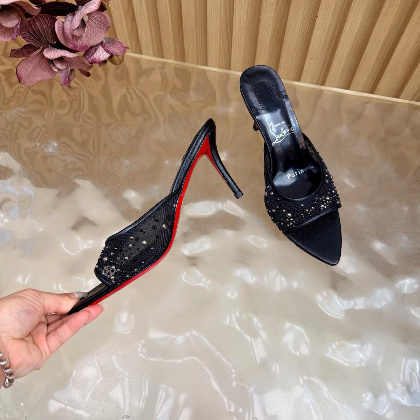 Christian Louboutin Miss Z Degrasstrass Perla Mesh and Leather 80MM Mule Sandals - DesignerGu