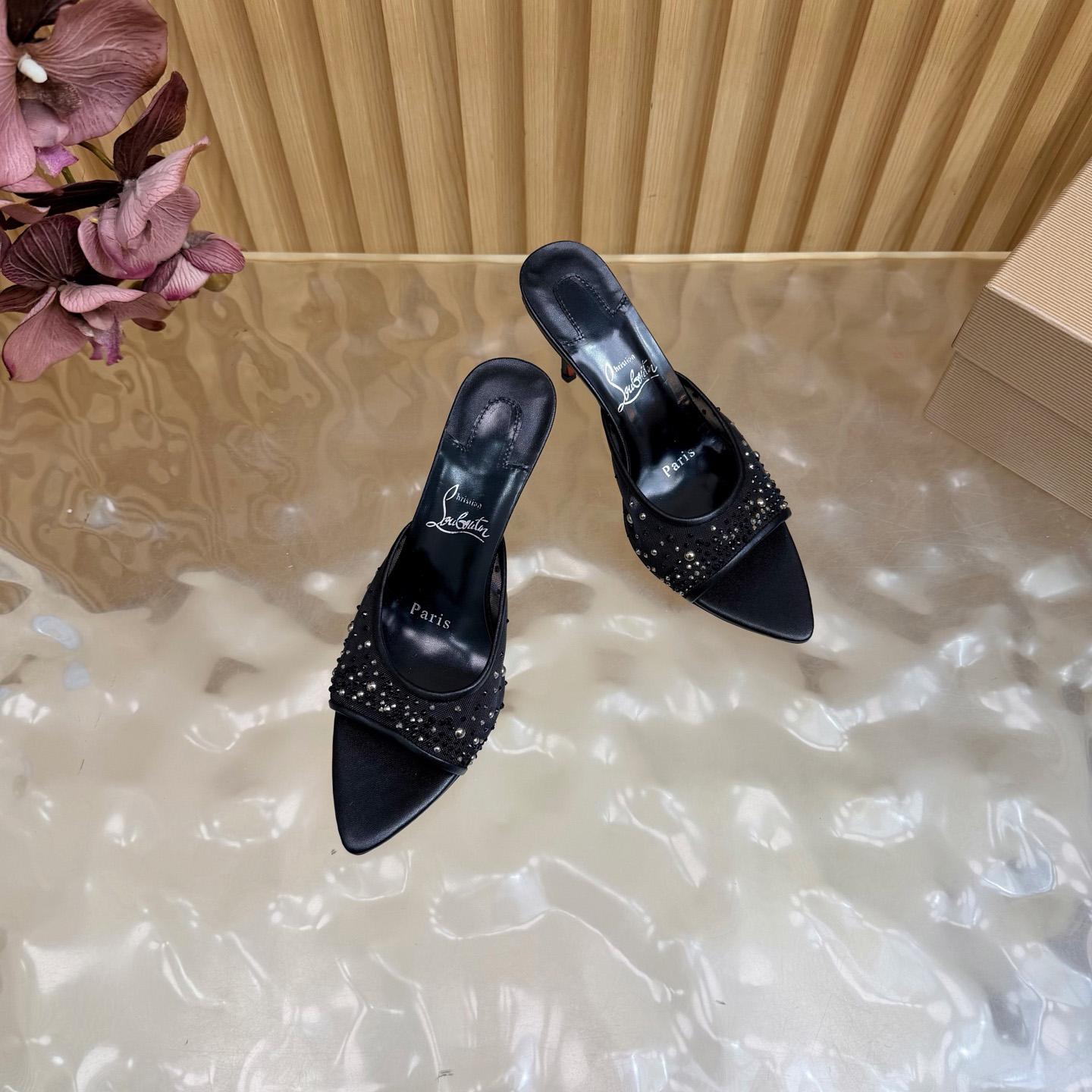 Christian Louboutin Miss Z Degrasstrass Perla Mesh and Leather 80MM Mule Sandals - DesignerGu