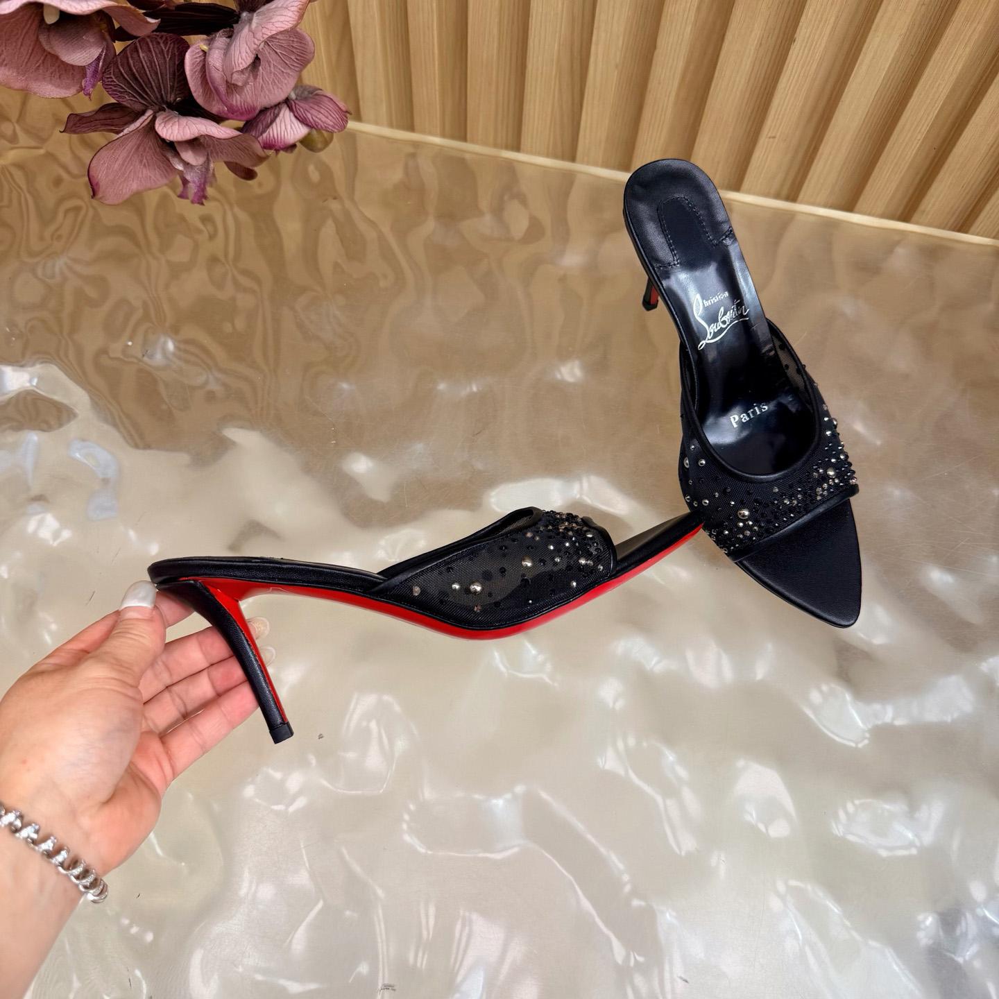 Christian Louboutin Miss Z Degrasstrass Perla Mesh and Leather 80MM Mule Sandals - DesignerGu