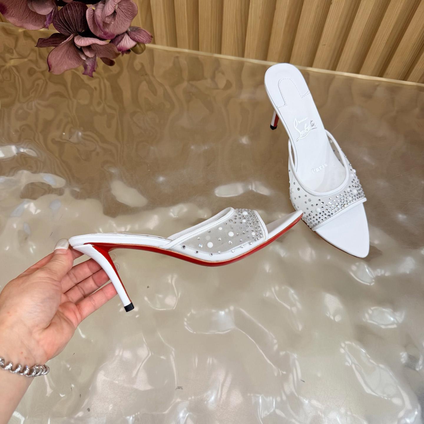 Christian Louboutin Miss Z Degrasstrass Perla Mesh and Leather 80MM Mule Sandals - DesignerGu