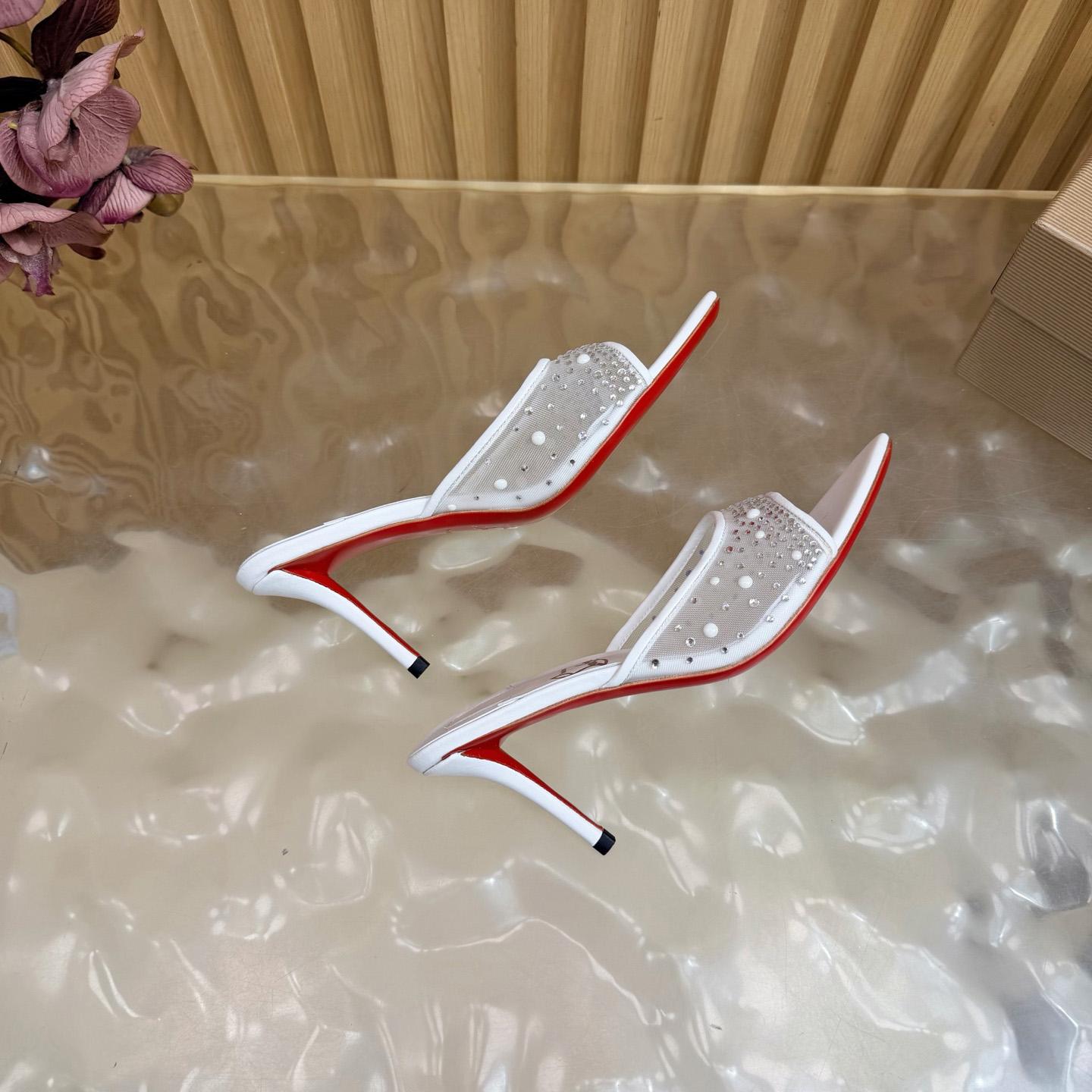 Christian Louboutin Miss Z Degrasstrass Perla Mesh and Leather 80MM Mule Sandals - DesignerGu