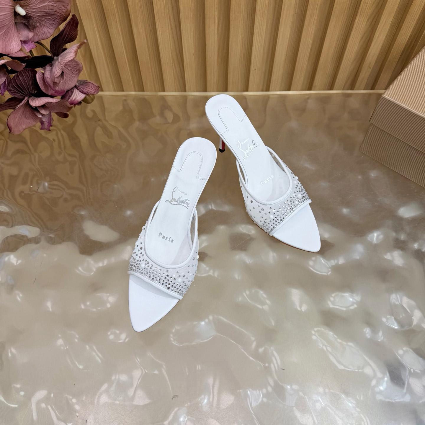 Christian Louboutin Miss Z Degrasstrass Perla Mesh and Leather 80MM Mule Sandals - DesignerGu