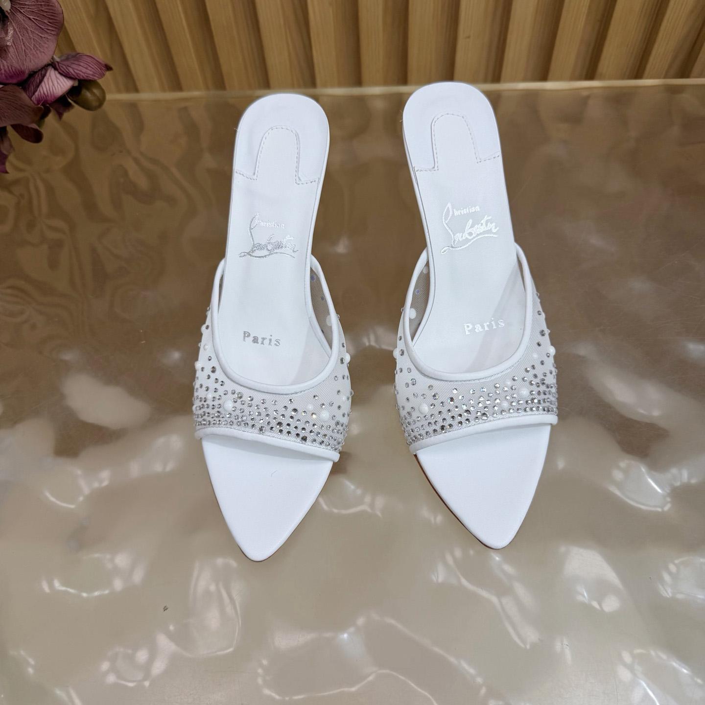 Christian Louboutin Miss Z Degrasstrass Perla Mesh and Leather 80MM Mule Sandals - DesignerGu