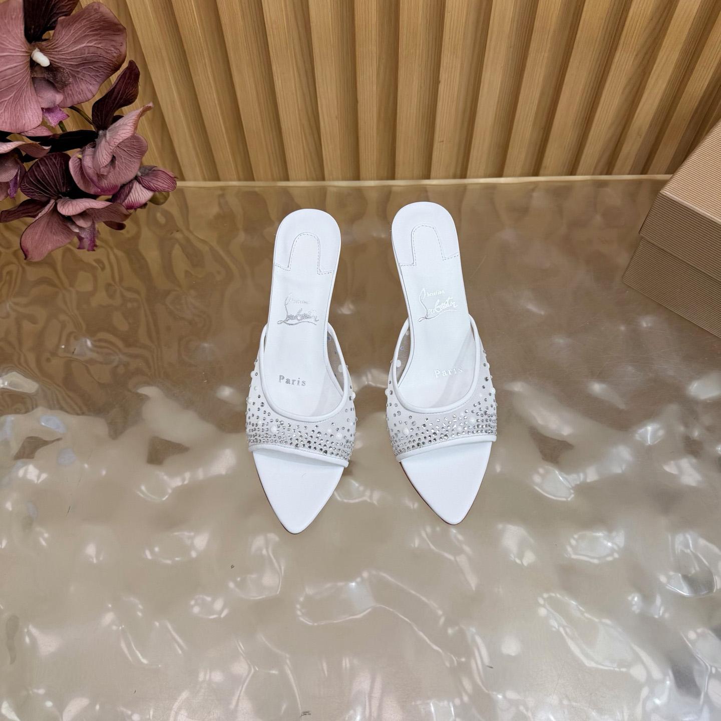 Christian Louboutin Miss Z Degrasstrass Perla Mesh and Leather 80MM Mule Sandals - DesignerGu