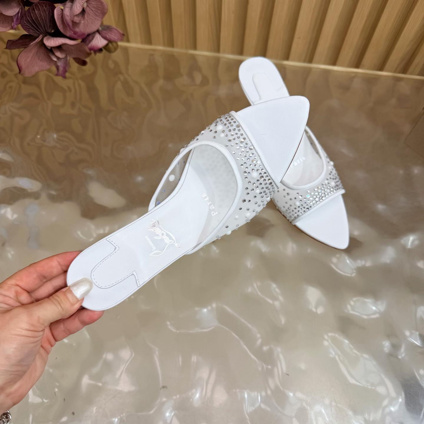 Christian Louboutin Miss Z Degrasstrass Perla Mesh and Leather 80MM Mule Sandals - DesignerGu