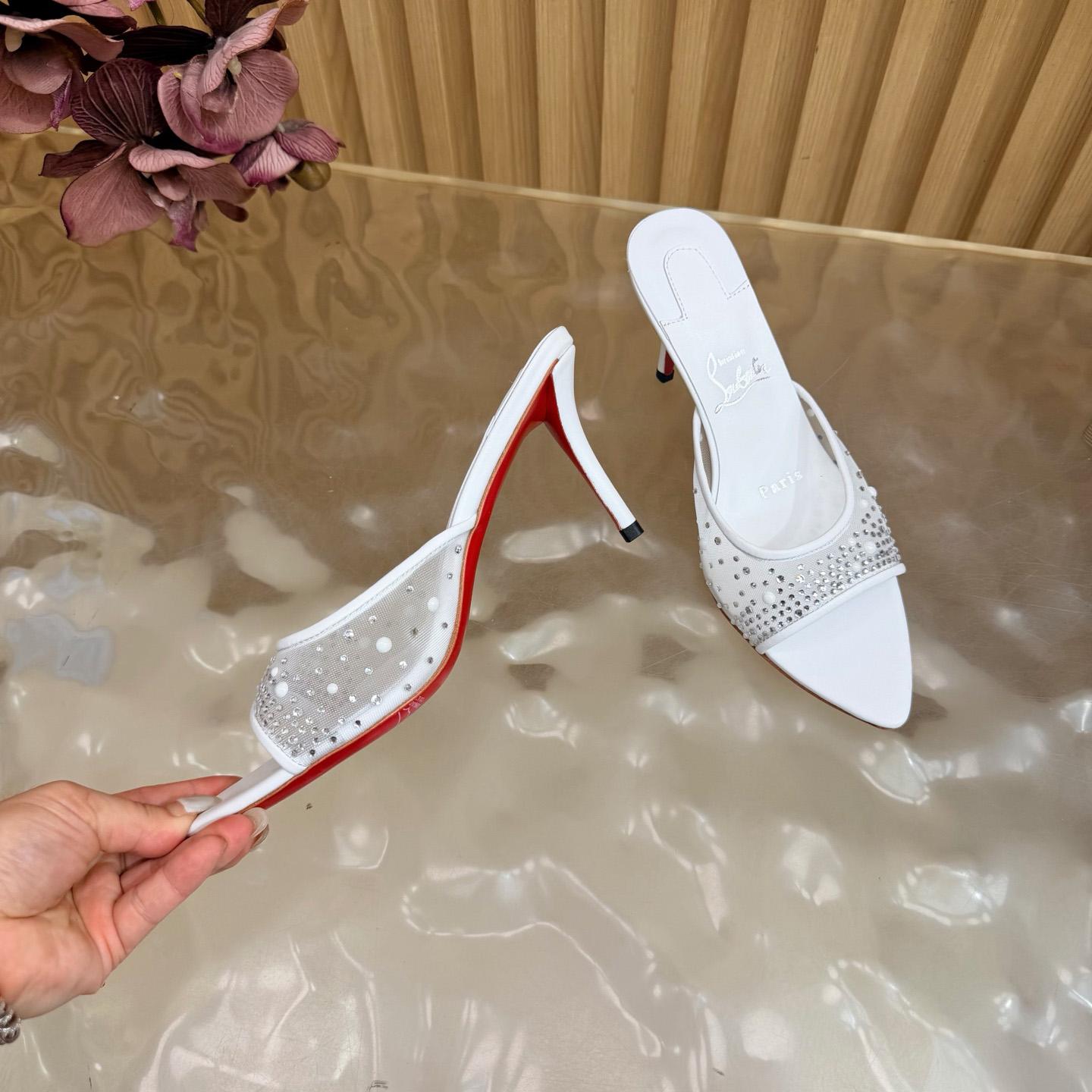 Christian Louboutin Miss Z Degrasstrass Perla Mesh and Leather 80MM Mule Sandals - DesignerGu