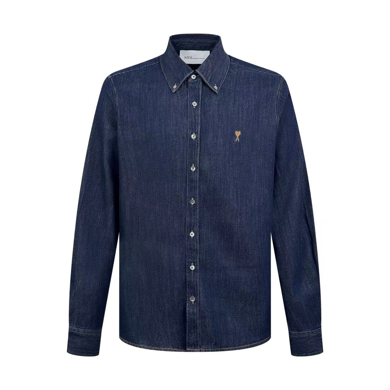 AMI Paris Blue Denim Cotton Ami De Coeur Shirt - DesignerGu