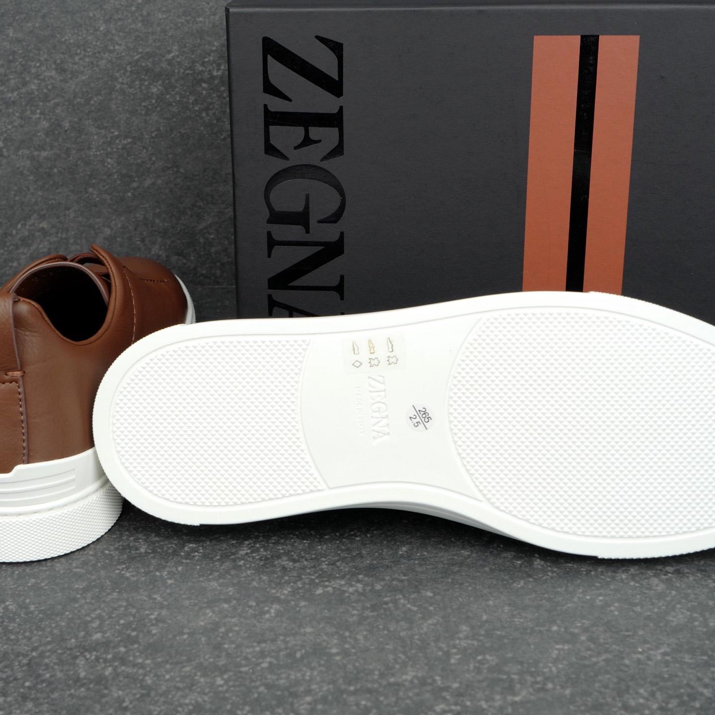 Zegna Almond Brown Triple Stitch™ SECONDSKIN Sneakers - DesignerGu