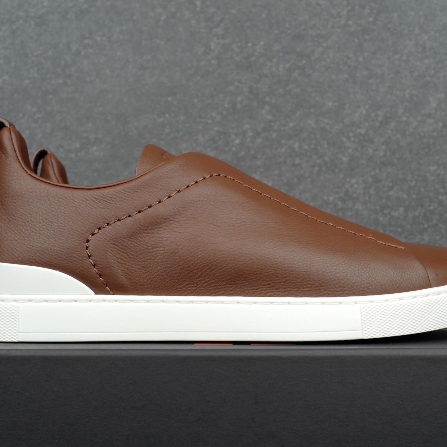 Zegna Almond Brown Triple Stitch™ SECONDSKIN Sneakers - DesignerGu