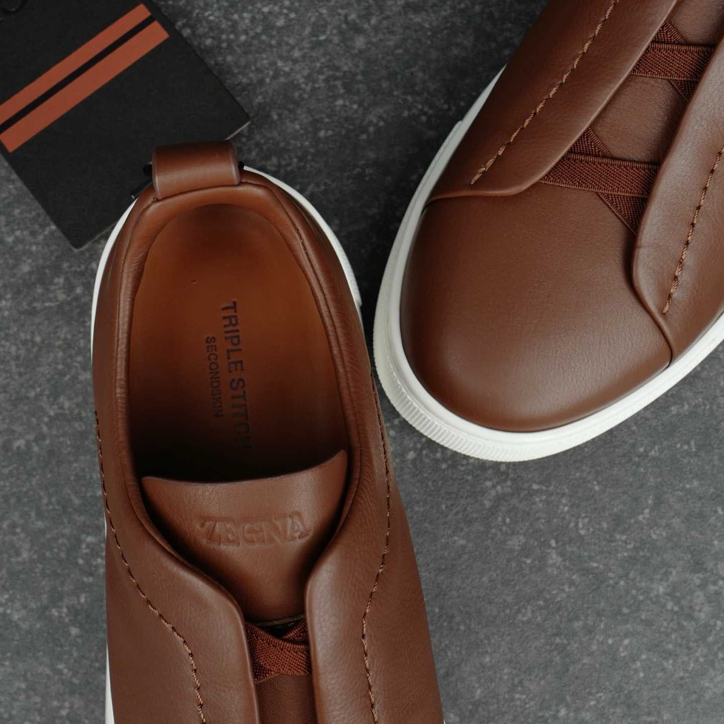 Zegna Almond Brown Triple Stitch™ SECONDSKIN Sneakers - DesignerGu