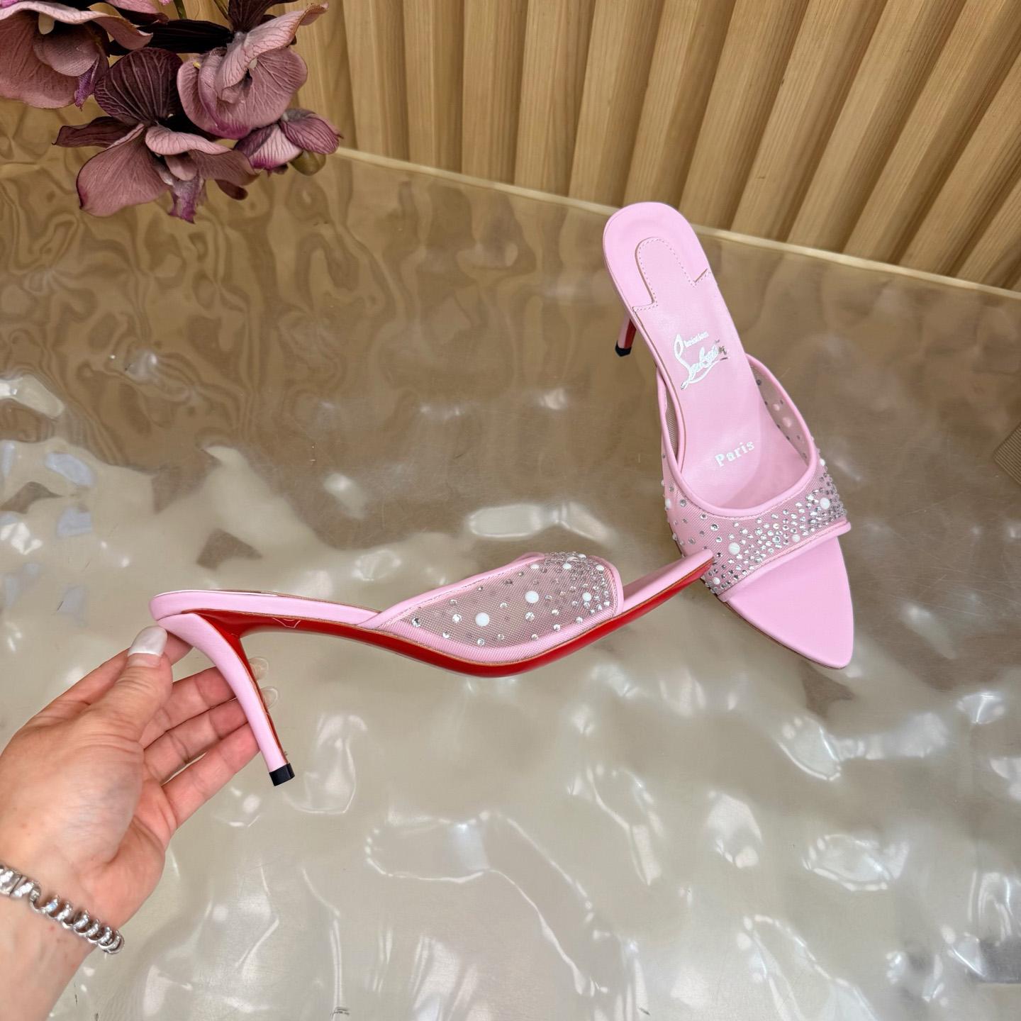 Christian Louboutin Miss Z Degrasstrass Perla Mesh and Leather 80MM Mule Sandals - DesignerGu