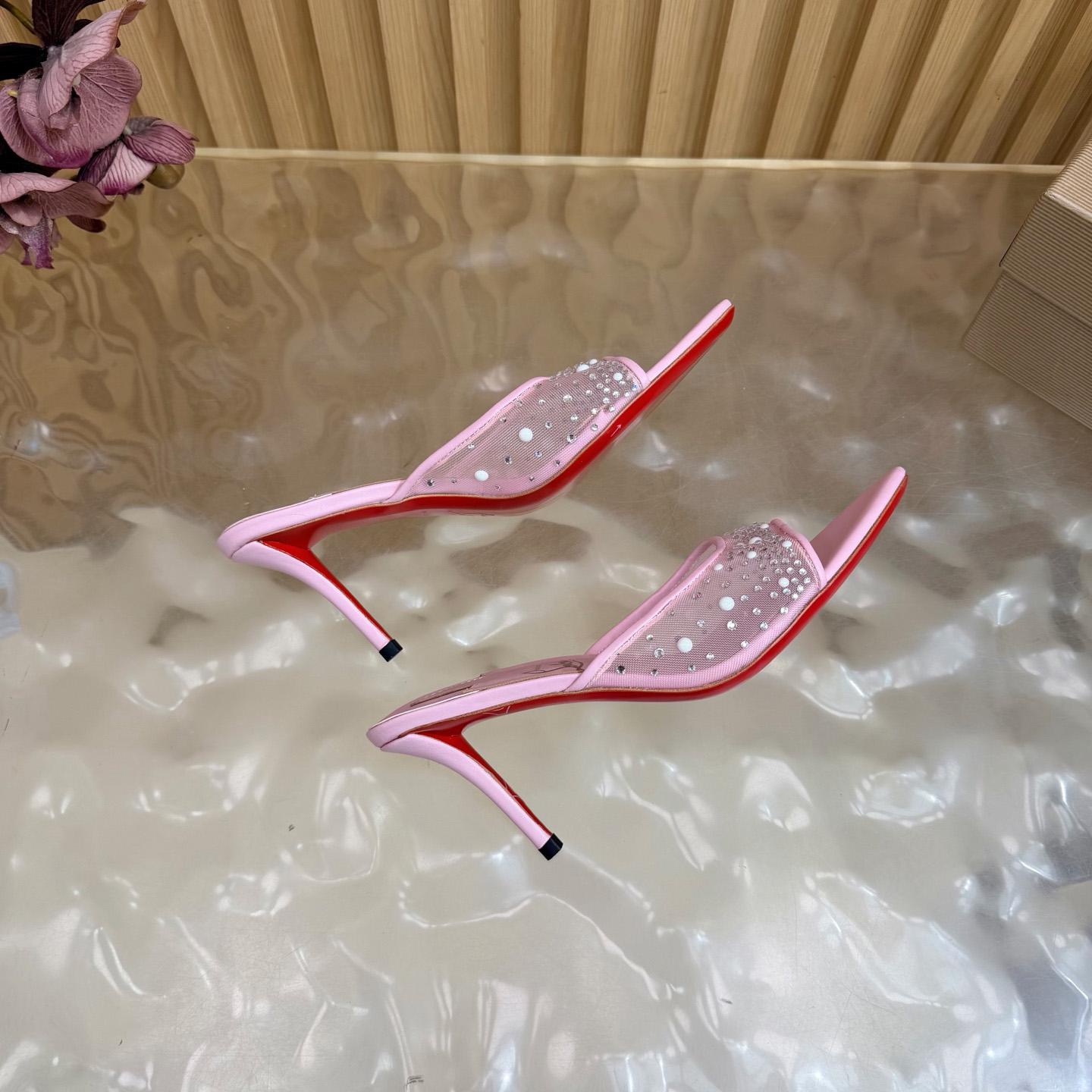 Christian Louboutin Miss Z Degrasstrass Perla Mesh and Leather 80MM Mule Sandals - DesignerGu