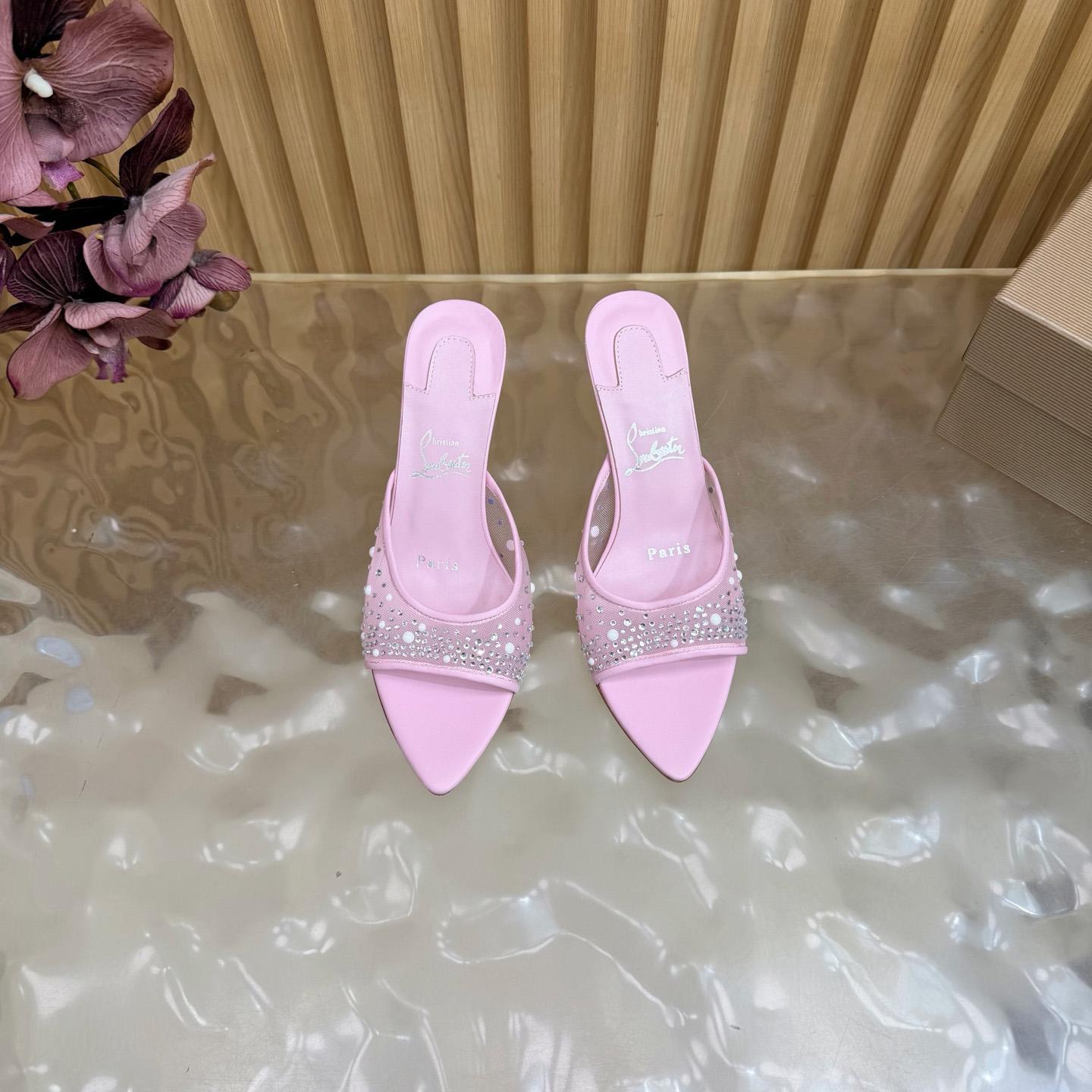 Christian Louboutin Miss Z Degrasstrass Perla Mesh and Leather 80MM Mule Sandals - DesignerGu