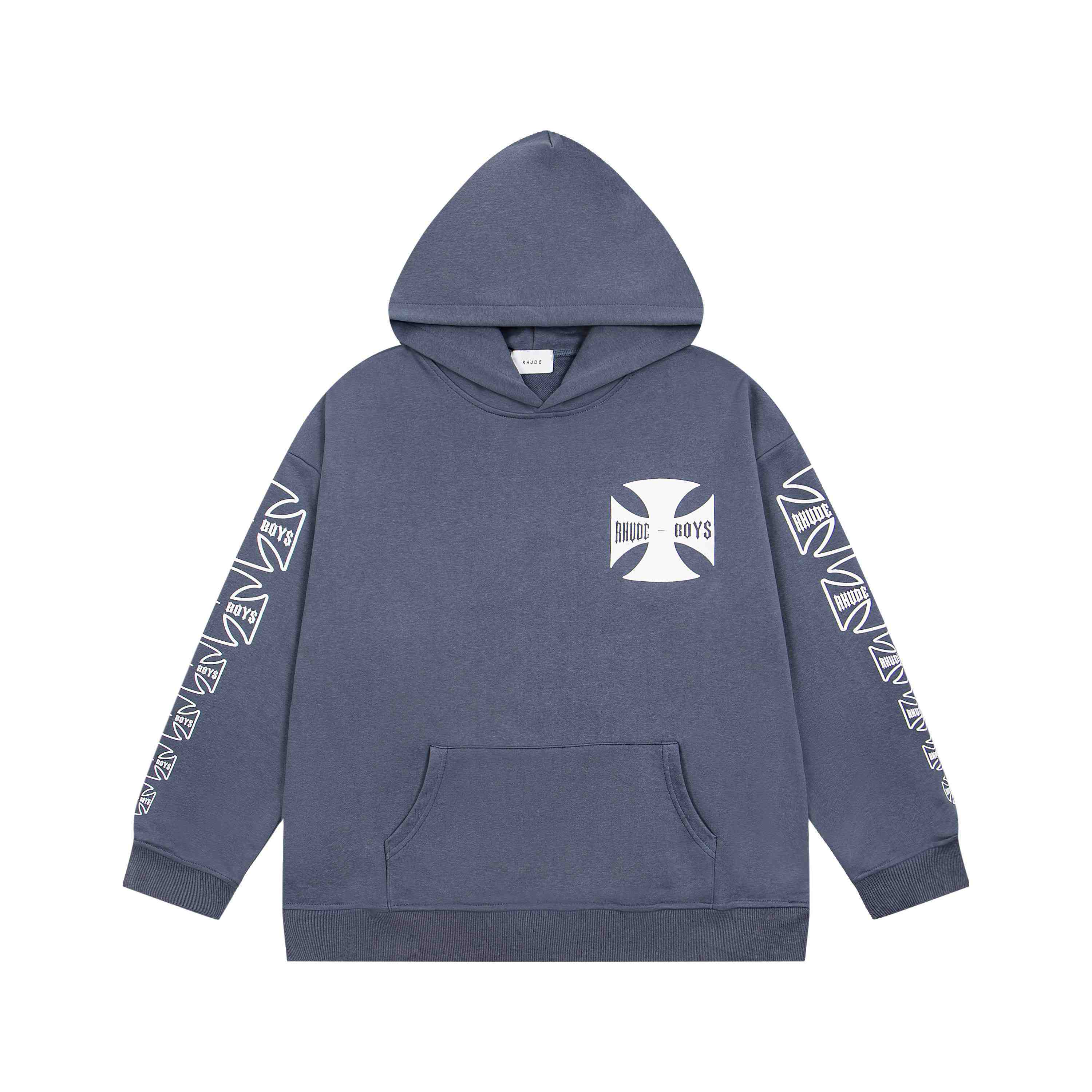 Rhude Logo Print Cotton Jersey Hoodie - DesignerGu