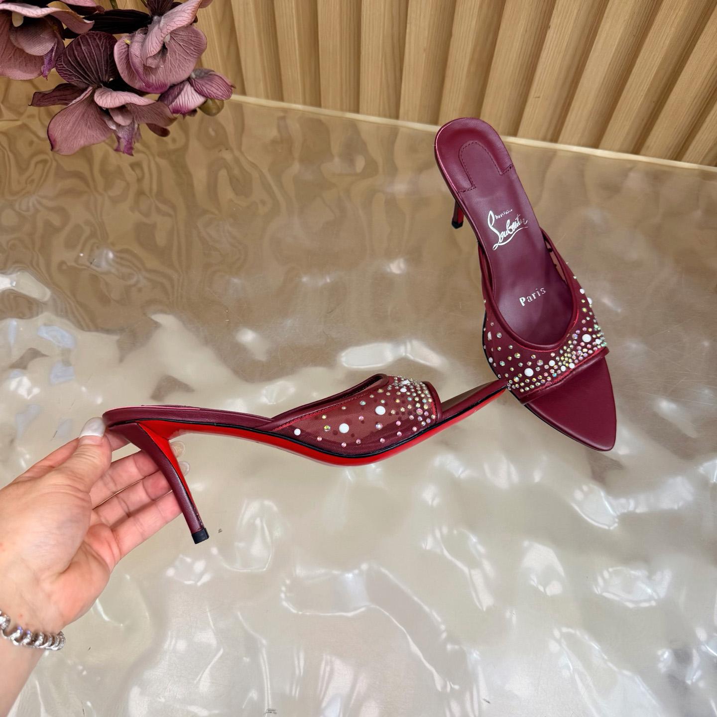 Christian Louboutin Miss Z Degrasstrass Perla Mesh and Leather 80MM Mule Sandals - DesignerGu