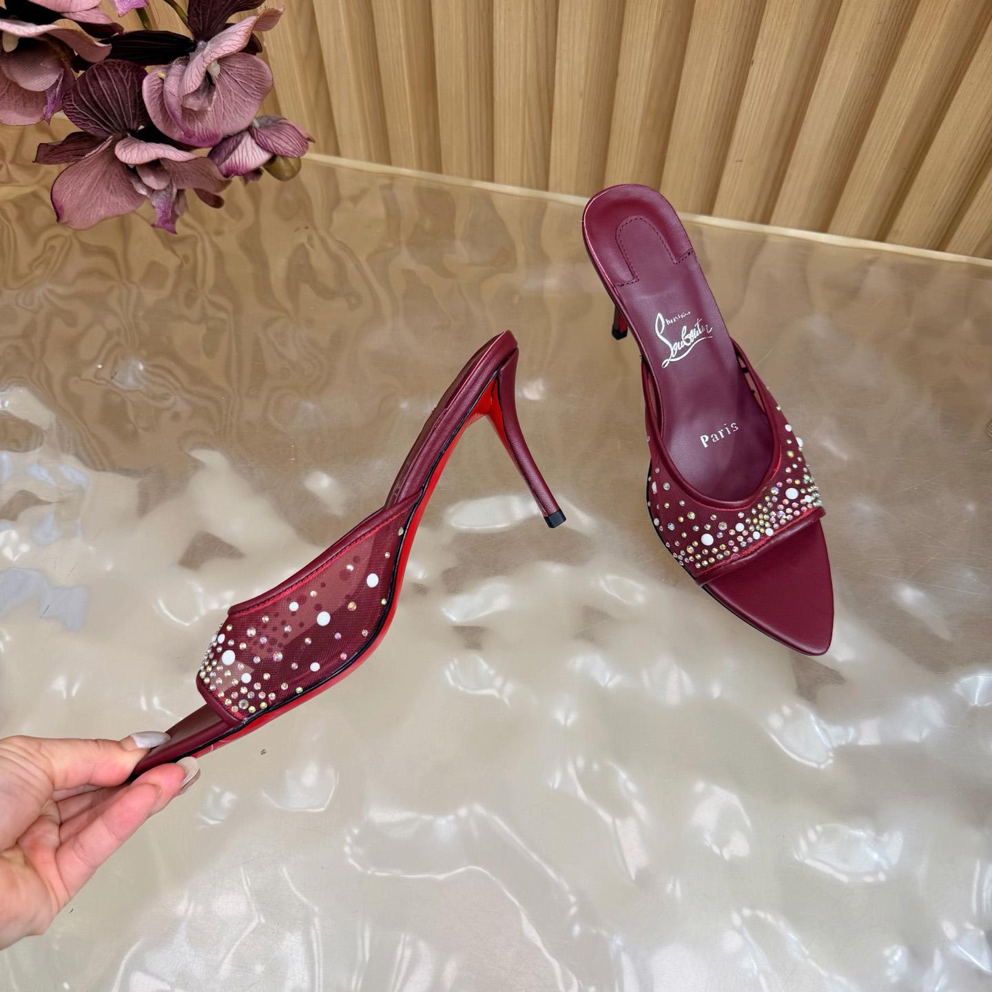 Christian Louboutin Miss Z Degrasstrass Perla Mesh and Leather 80MM Mule Sandals - DesignerGu