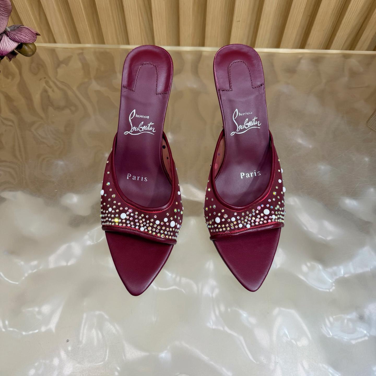 Christian Louboutin Miss Z Degrasstrass Perla Mesh and Leather 80MM Mule Sandals - DesignerGu